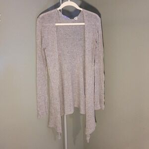 Acrobat Silk And Cashmere Open Front Waterfall Cardigan, Women's Size L, Gray